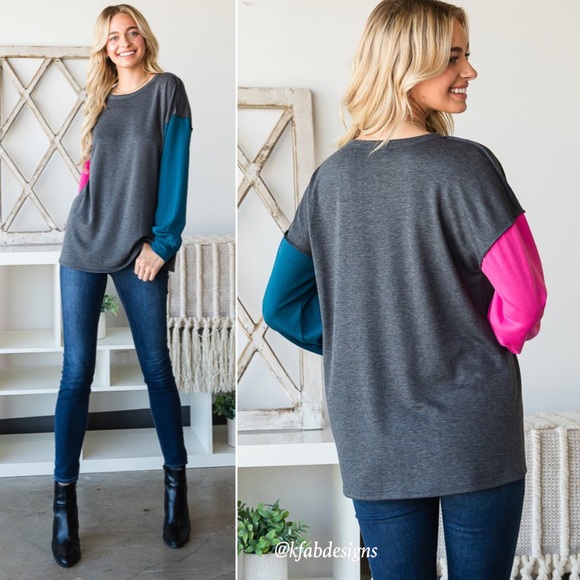 LAST 1! Puff Sleeve Fun, Vibrant Color Block Casual Top! - Picture 5 of 10